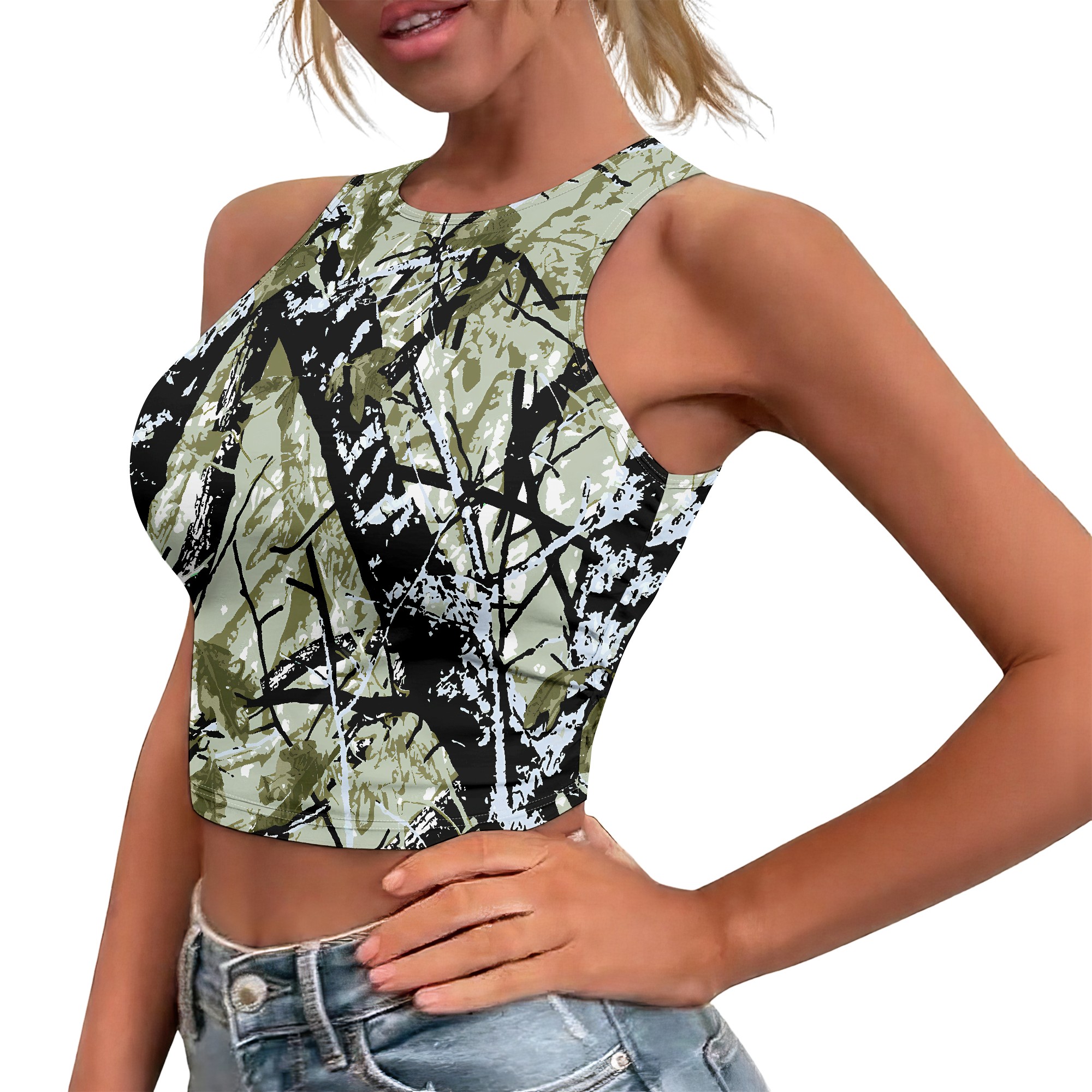 Camo Crop Top, Green Camouflag - Outdoor Hunting Outfit のレビューと価格