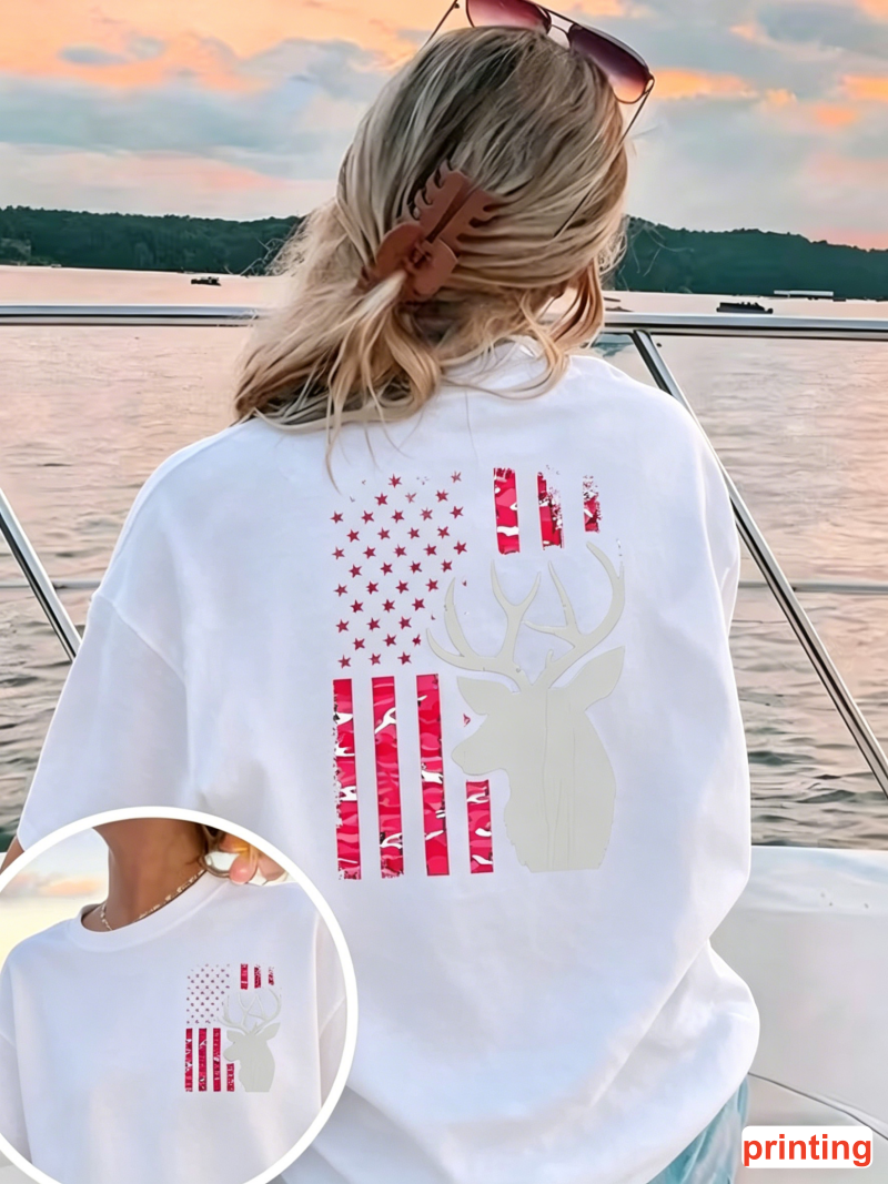 American Flag Deer Print T-shi - Outdoor Hunting Outfit のレビューと価格