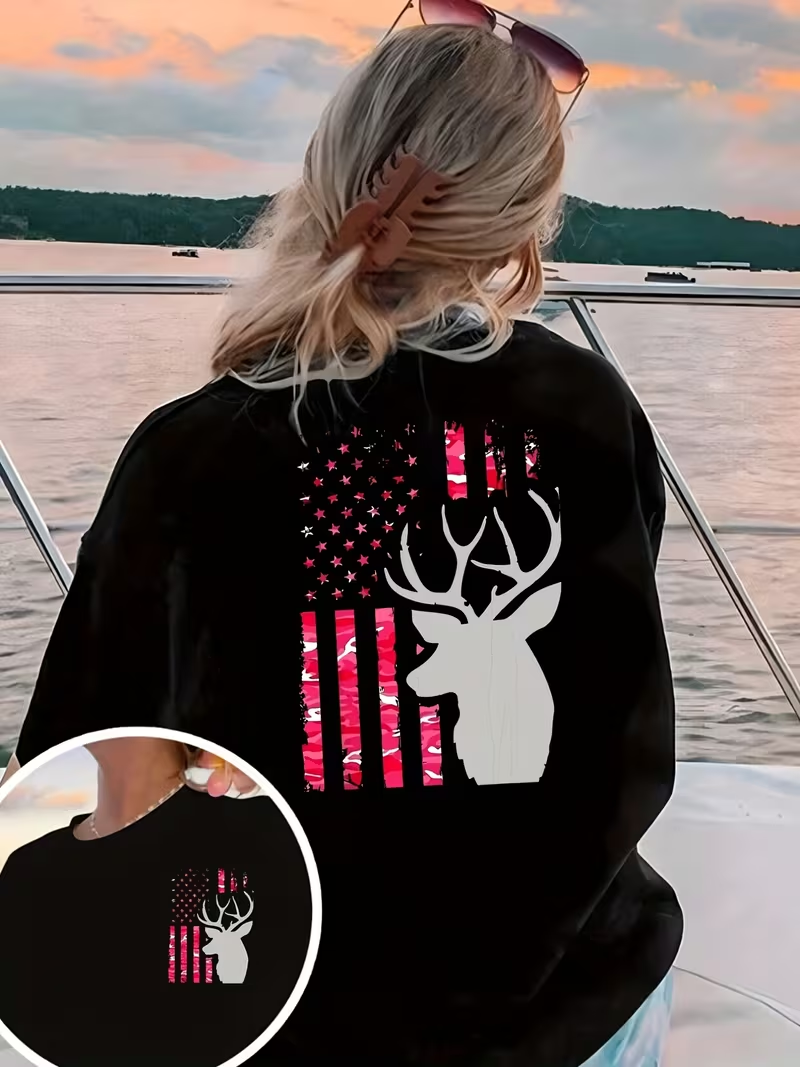 American Flag Deer Print T-shi - Outdoor Hunting Outfit のレビューと価格