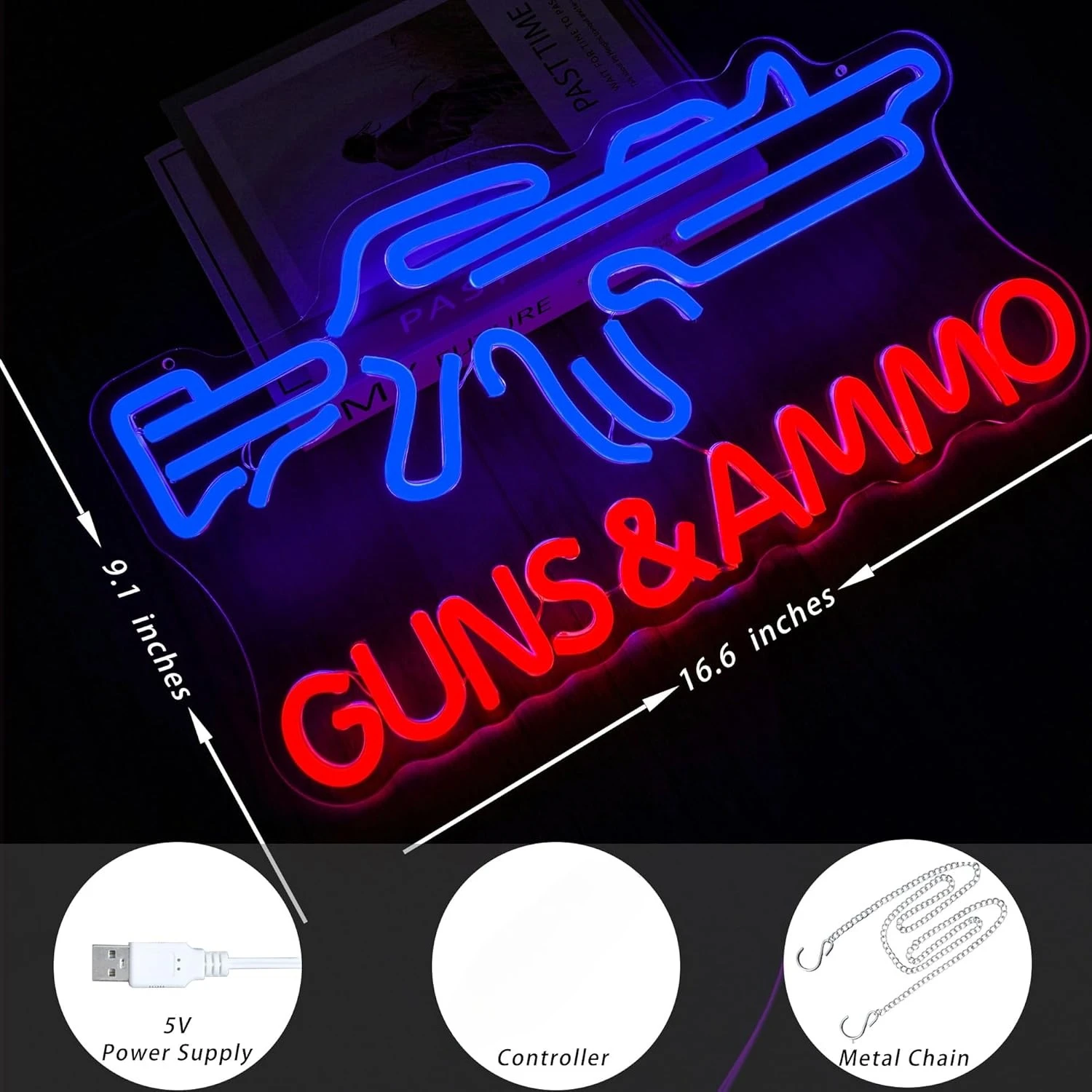 Gun Shop Neon Sign USB Powered - Hunting And Outdoor Stores のレビューと価格